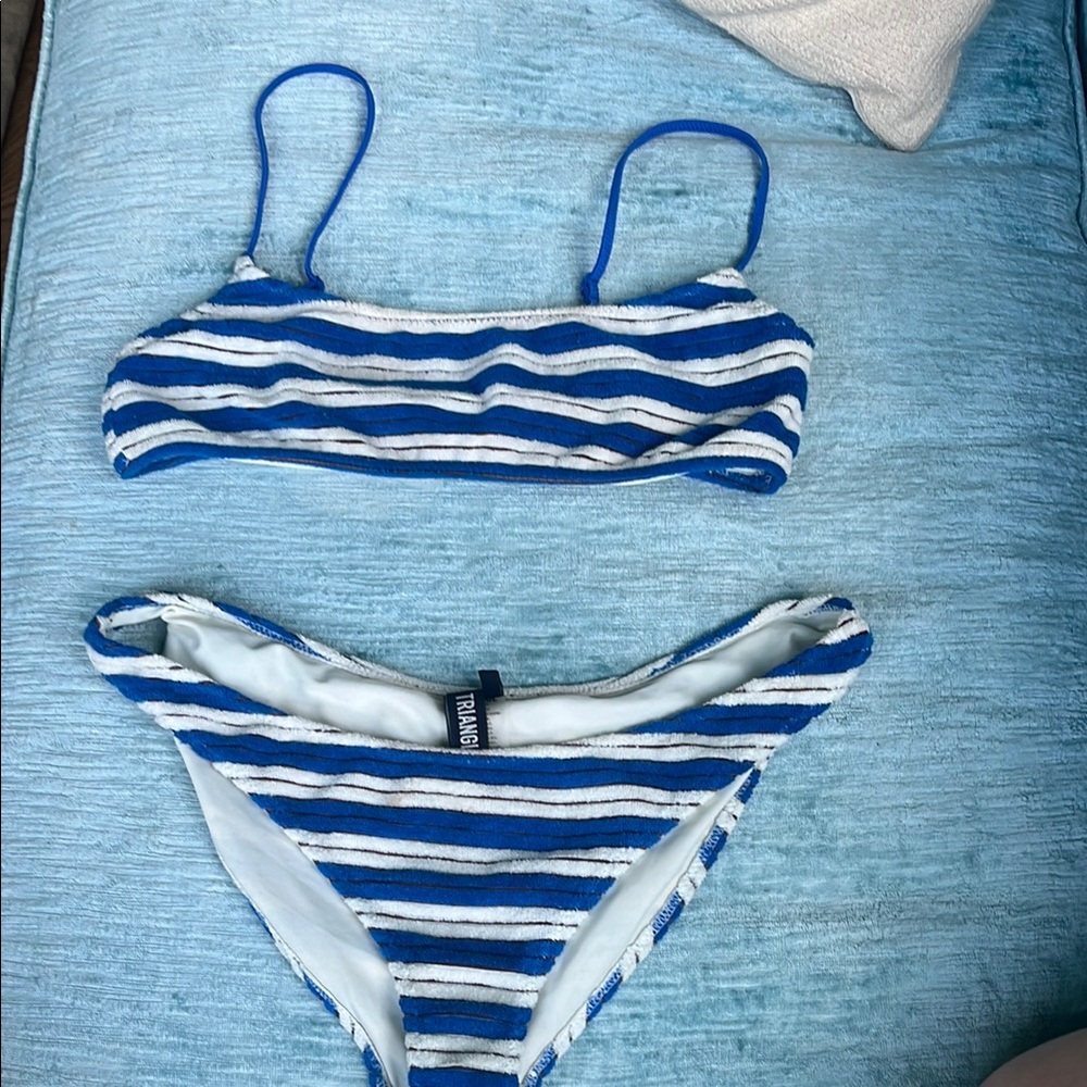 Triangl blue and white striped bikini